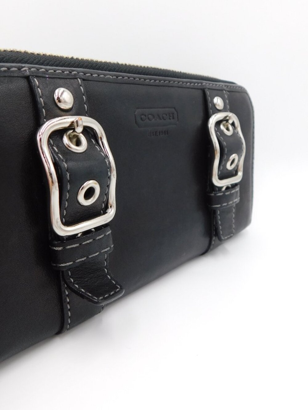 Coach Zoe Double Buckle Zip Around Clutch Wallet | Black Leather | Purple | VGUC - Picture 13 of 14